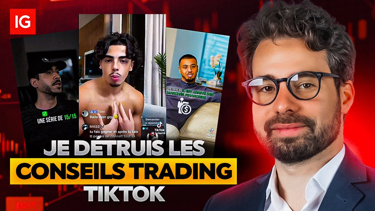 YouTube post by @ugktrading for Podia. Caption reads: I analyze (and debunk) the worst TikTok trading....