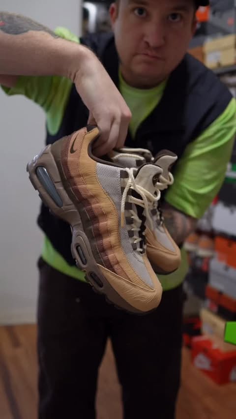 Instagram post by @sullivanryan for GOAT. Caption reads: [...] Air Max 95 “lumber yard” exclusively at....