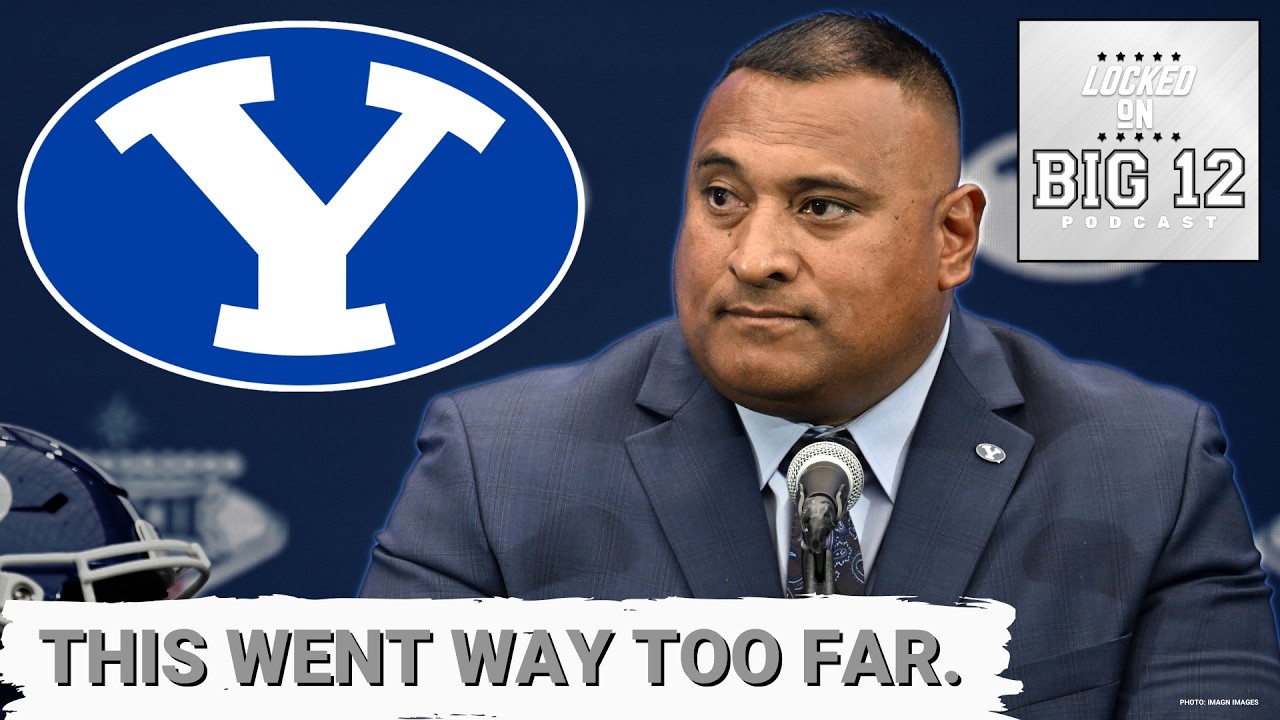 YouTube post by @LockedOnBig12 for FanDuel. Caption reads: BONUS: Utah Media Pushing INSANE Rumors On BYU's....