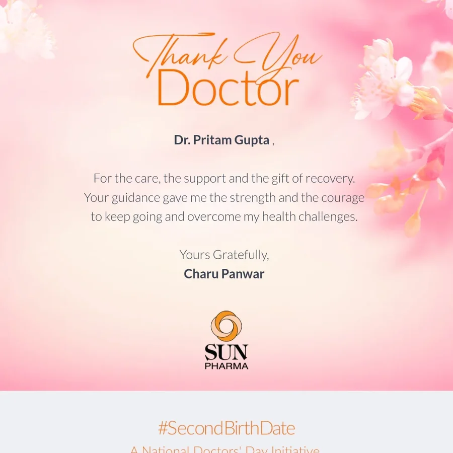 Instagram post by @panwar__charu14 for Sun Pharma. Caption reads: #SecondBirthDate @sunpharma_live.