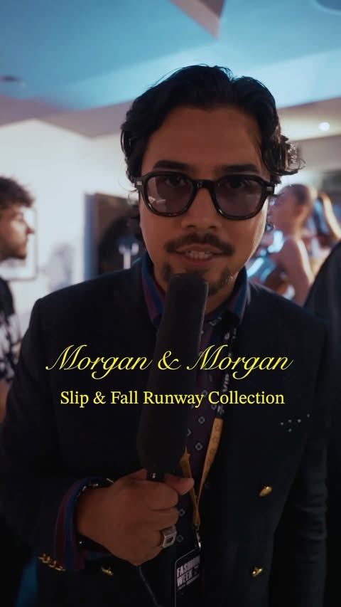 Instagram post by @denny623 for Morgan & Morgan. Caption reads: [...] live at NYFW with @forthepeople. Morgan &....