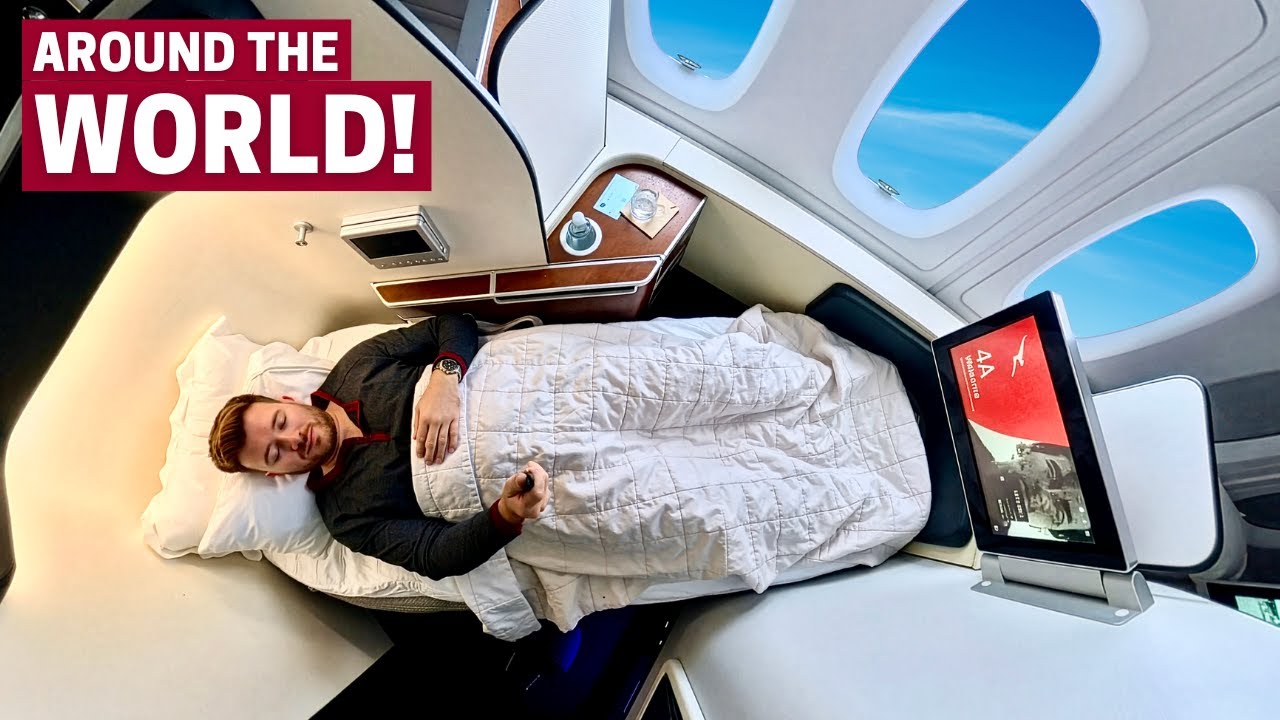 YouTube post by @Trektrendy for Odoo. Caption reads: I Flew First Class Around the World in 7 Days.