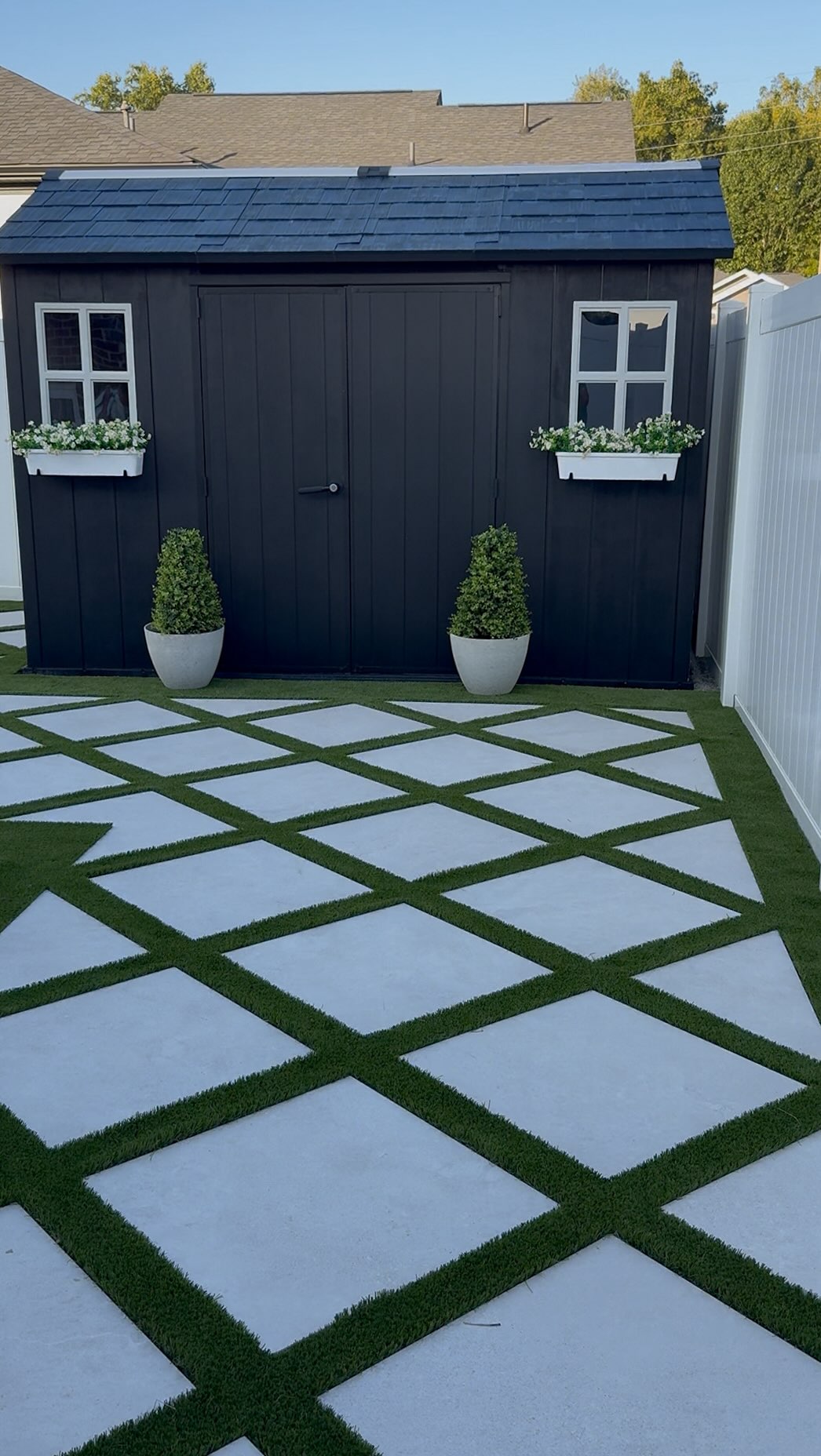 Instagram post by @oliveandoakhome for Benjamin Moore. Caption reads: #ad I can’t believe this is my backyard! Our new....