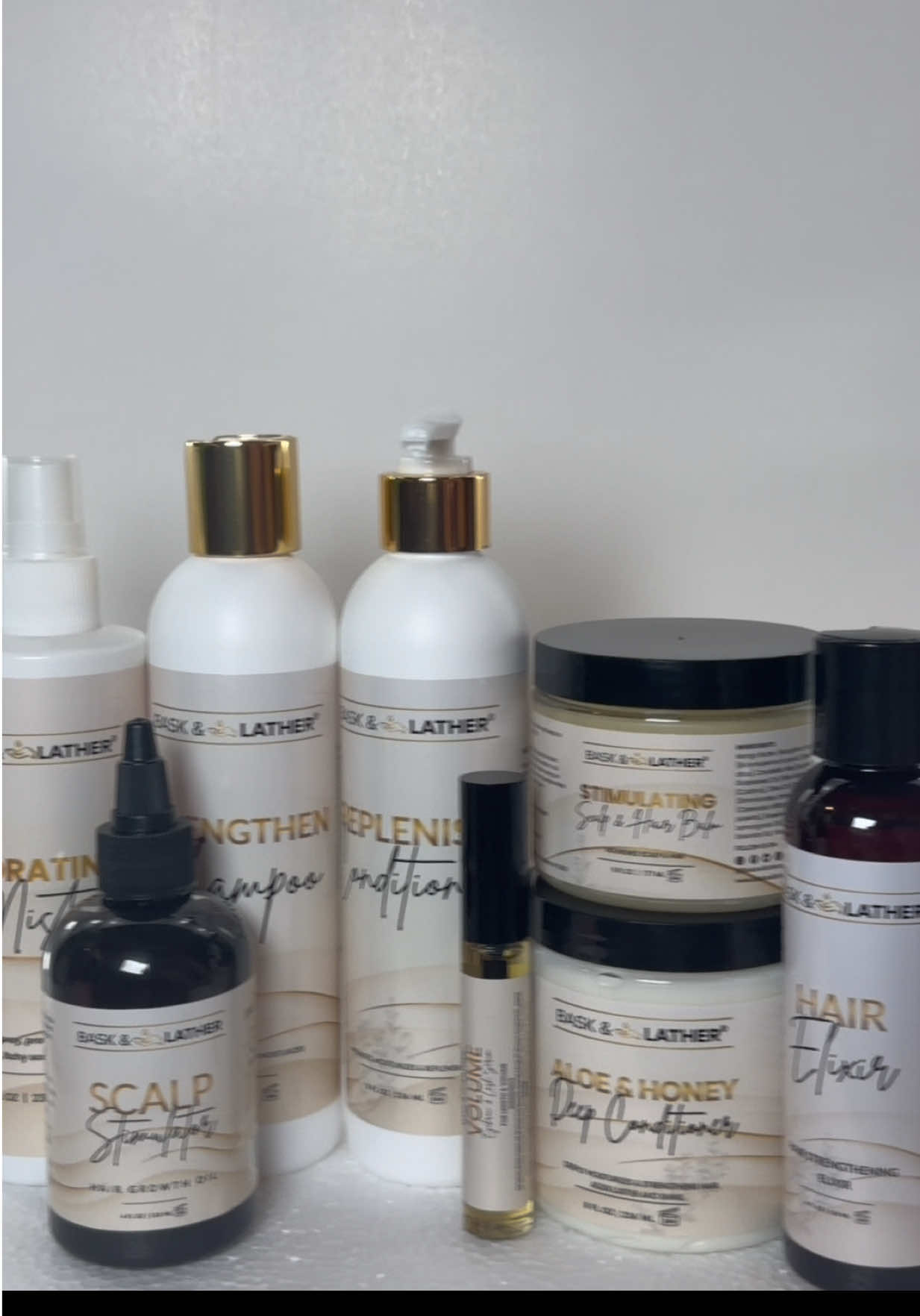 TikTok post by @nirusha.creates for Bask and Lather Co. Caption reads: [...] to nourish from scalp to tips. @Bask and....