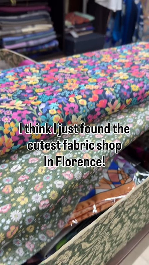 Instagram post by @thelittlegreenbean for Liberty London. Caption reads: I finally found some cute fabric in Italy! Most....
