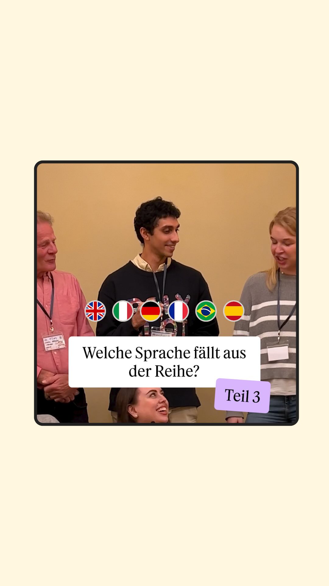 Instagram post by @polyglotconference for Babbel. Caption reads: Welche Sprache fällt aus der Reihe? Tipp: Es ist....