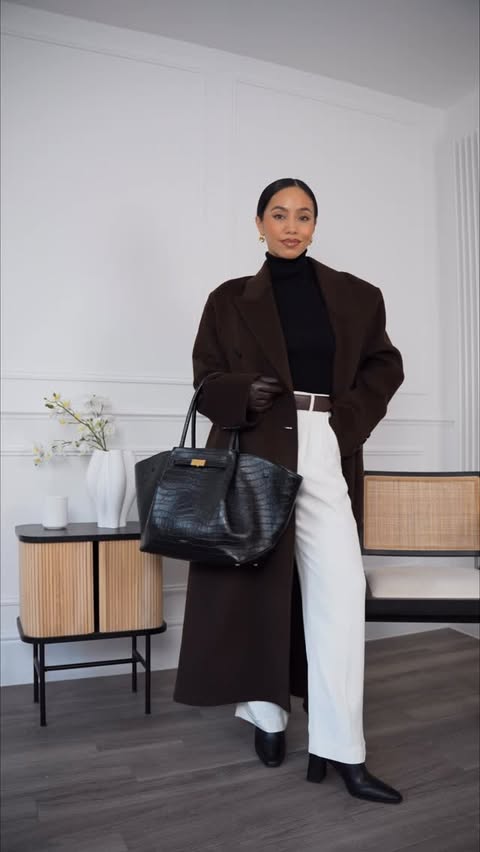 Instagram post by @ooliviamiller for Mytheresa. Caption reads: [...] a touch of chocolate brown 🤎 wearing....