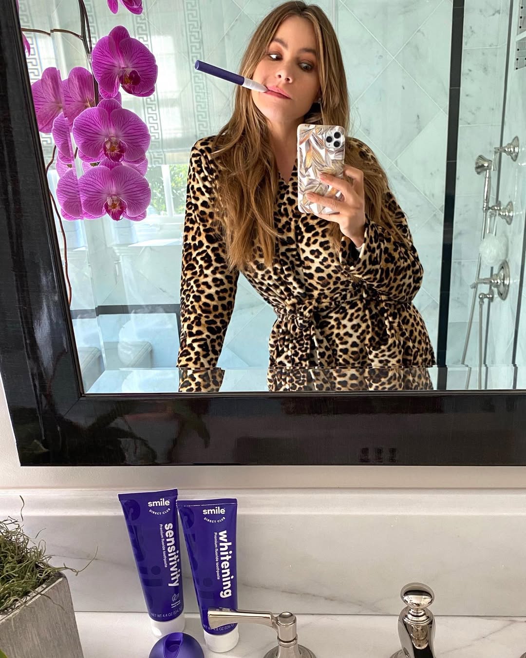 Instagram post by @sofiavergara for SmileDirectClub. Caption reads: This moment deserves a selfi because I’m so happy....