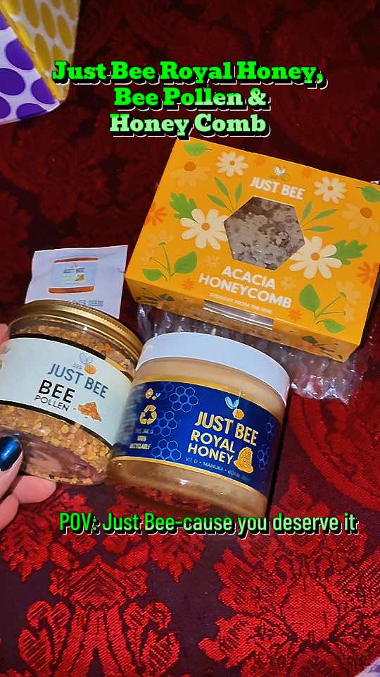TikTok post by @elainatiktok7 for Just Bee Honey. Caption reads: [...] Pollen Royal Honey Honeycomb 🍯🐝 @Just Bee....
