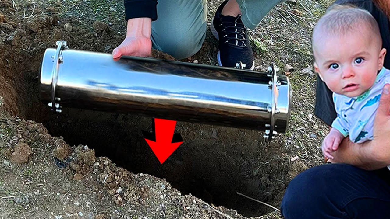 YouTube post by @chrisandemily for Hello Bello. Caption reads: Will our Baby Ever Find this Secret Time Capsule?.