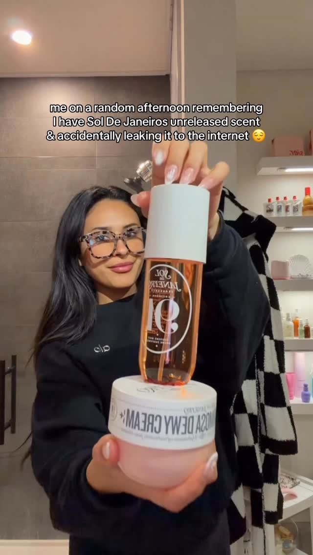 Instagram post by @honeybobabear for Sol de Janeiro. Caption reads: oops 😬 ANYWAY this is Cheirosa 91 AND Rosa....