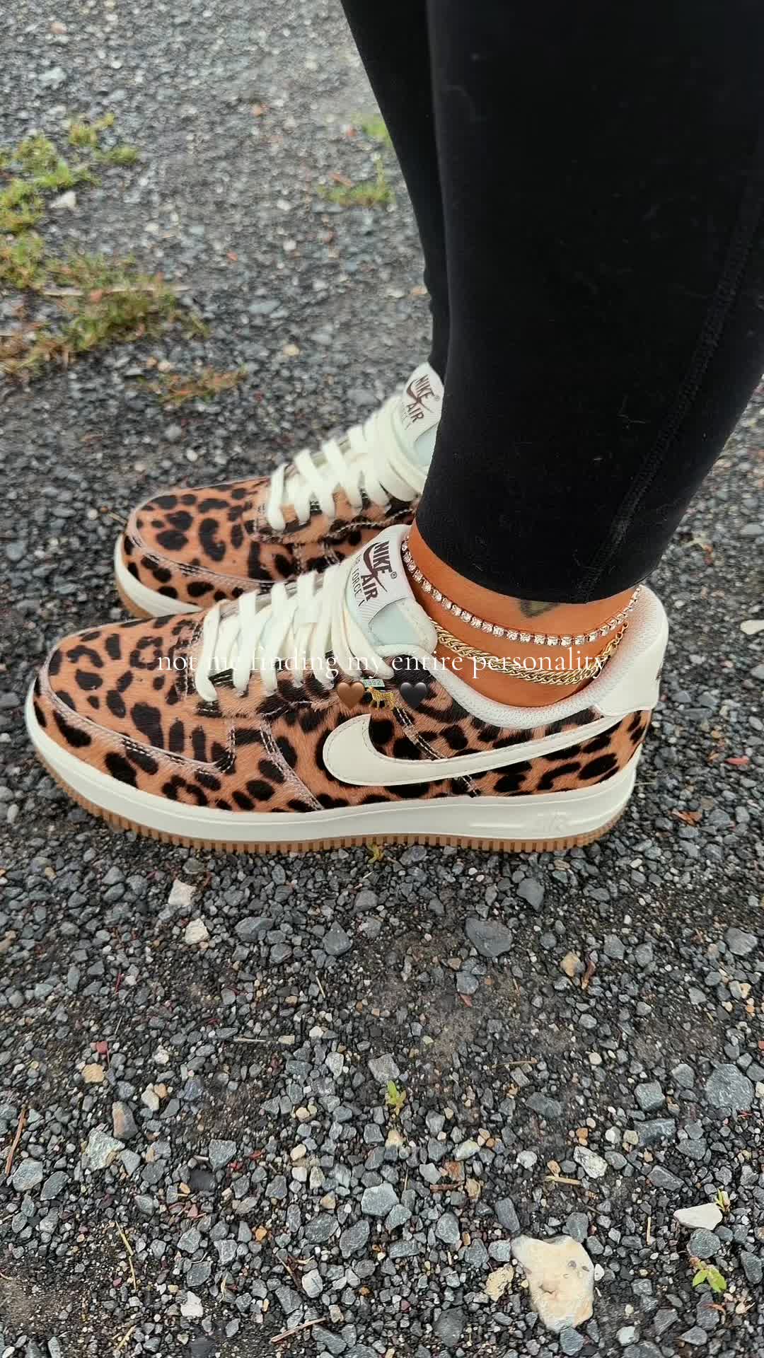 TikTok post by @jamieloweryy for Fly Kicks. Caption reads: [...] #nikeairforce1 #nike #leopardprint @Fly....
