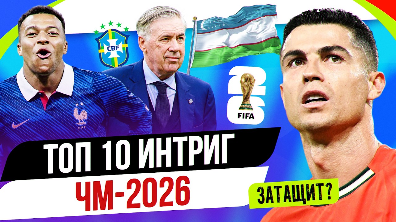 YouTube post by @myach for Сервис «Ясно». Caption reads: Top 10 2026 World Cup Intrigues.