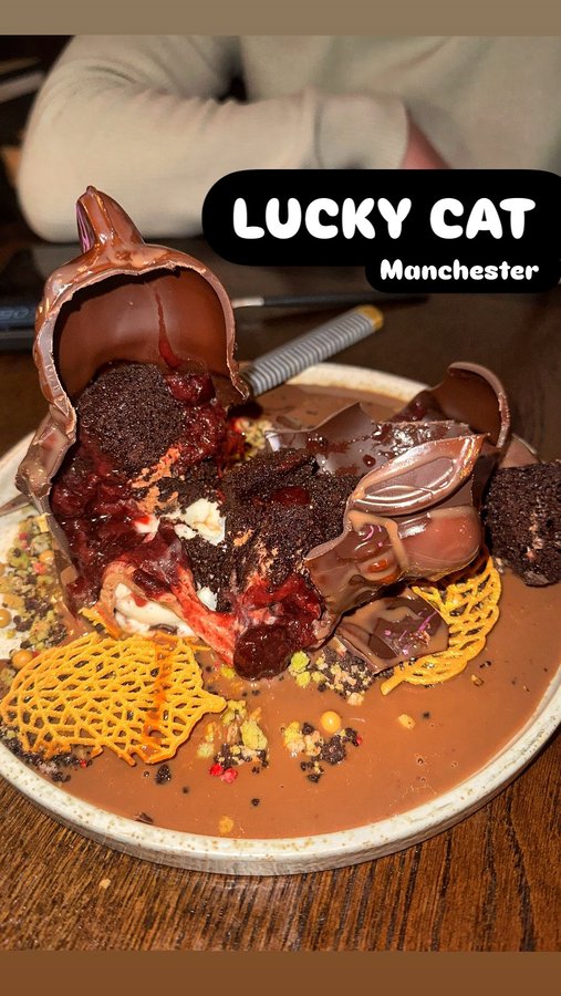 Instagram post by @mcr.foodie for Lucky Cat. Caption reads: [...] you more than a dining experience at....