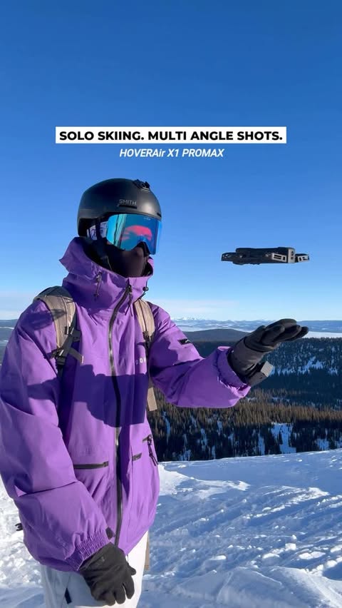 Instagram post by @ytsteepsteep for HOVERAir. Caption reads: Level up your Ski shots with the @hoverair_global....
