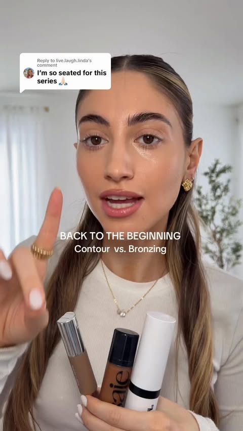 Instagram post by @samanthaarandazzo for Haus Labs. Caption reads: how to use cream Contour vs. Bronzer step by....