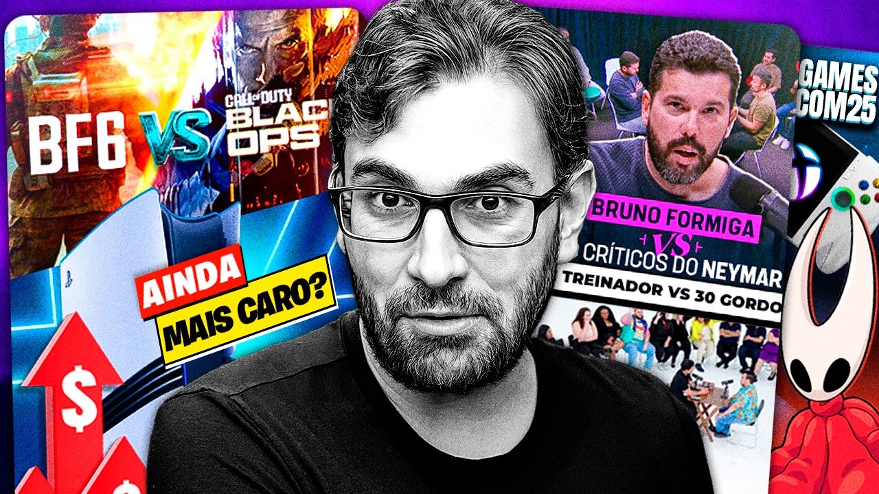 YouTube post by @DeBytePodcast for Bloomberg. Caption reads: Pirataria Dispara, BF Atropela CoD, PS5 Mais Caro,....