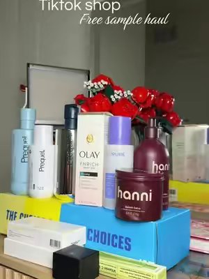 TikTok post by @itsmikenlove for Hanni Bodycare. Caption reads: I love getting free sample from TikTok Shop 😍just....