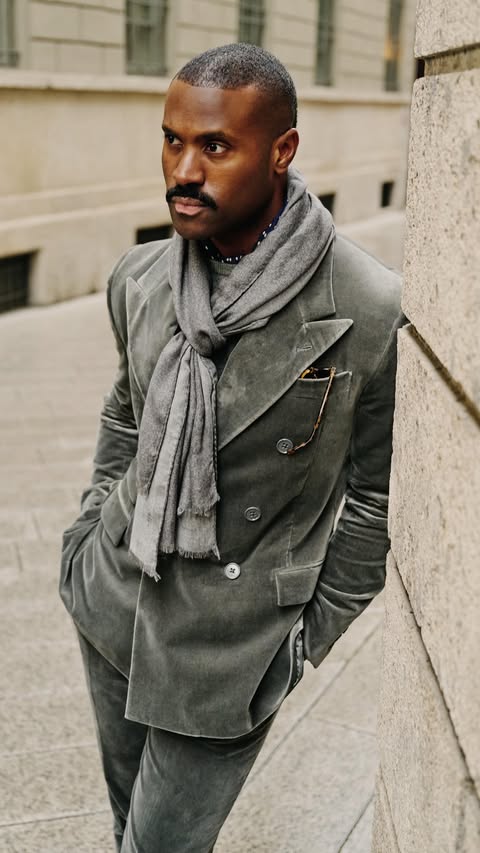 Instagram post by @monsieurcoupet for Ralph Lauren. Caption reads: #GeorgesCoupet arrives in Milan wearing tonal....