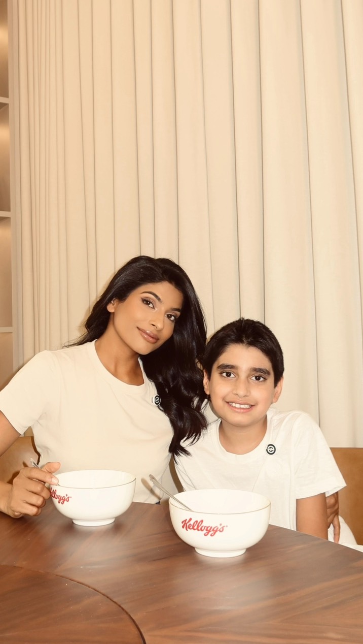 Instagram post by @farhanabodi for Kellogg's. Caption reads: Rise, shine & tap along! Aydin and I are starting....