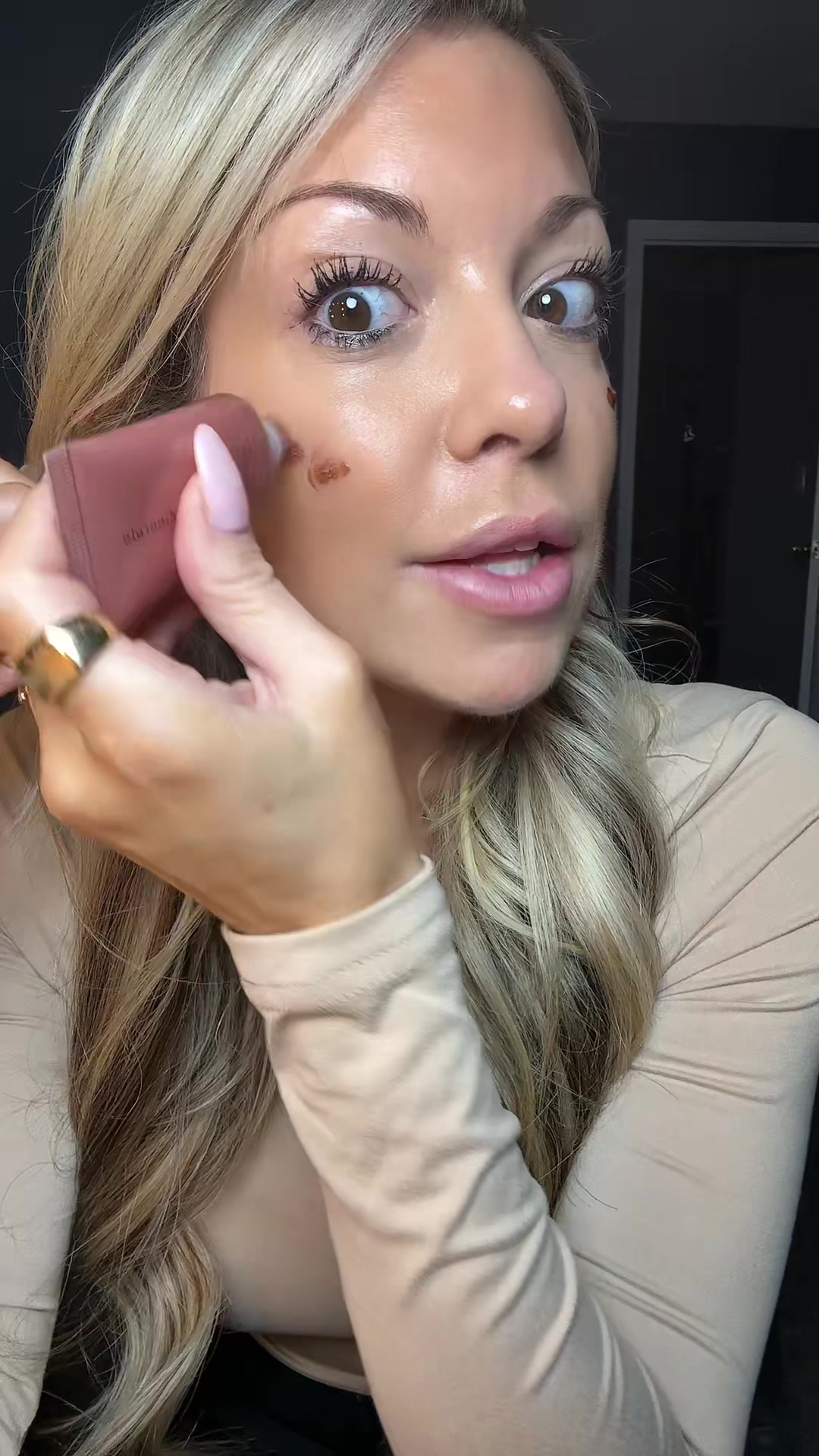 TikTok post by @kristinrealtor13 for bareMinerals. Caption reads: @bareMinerals blush, and bronzer mixed! [...].