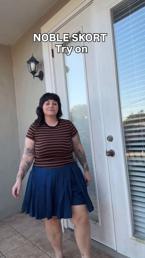 Instagram post by @thecurvycapsule for Shop Noble. Caption reads: #gifted Here she is! The @shopnoble skort- I’m....