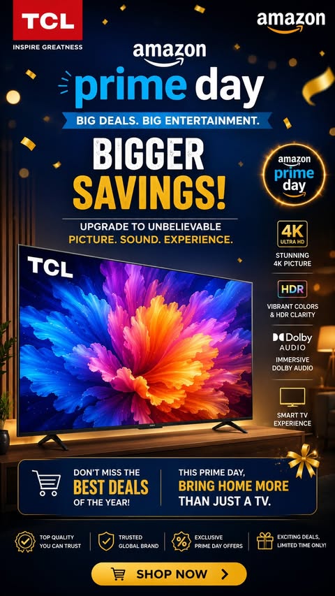 Instagram post by @dbpooja for TCL USA. Caption reads: Prime Day has not started yet, but this is one TV....