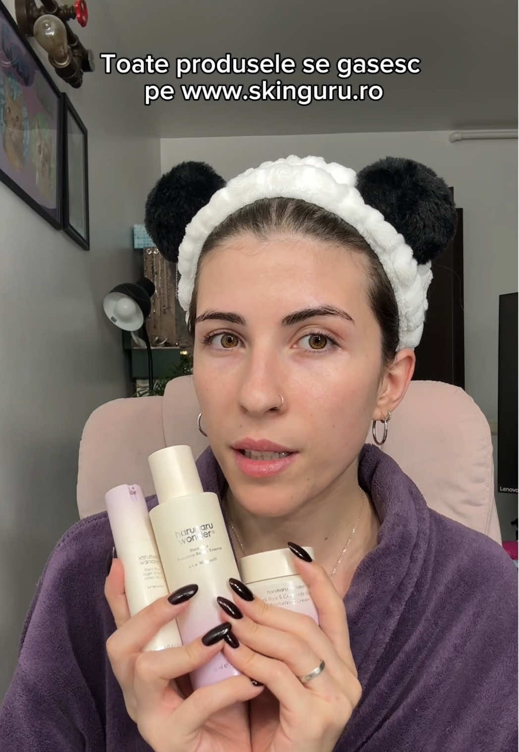 TikTok post by @adina_oanta for Haruharu Wonder. Caption reads: Produsele se găsesc pe skinguru.ro - Barrier....