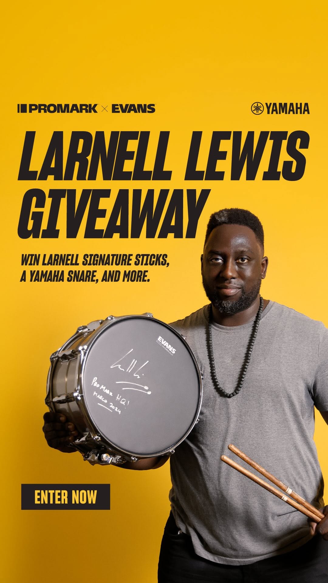 Instagram post by @larnelllewismusic for Yamaha. Caption reads: Want to get some of the same gear as Larnell....