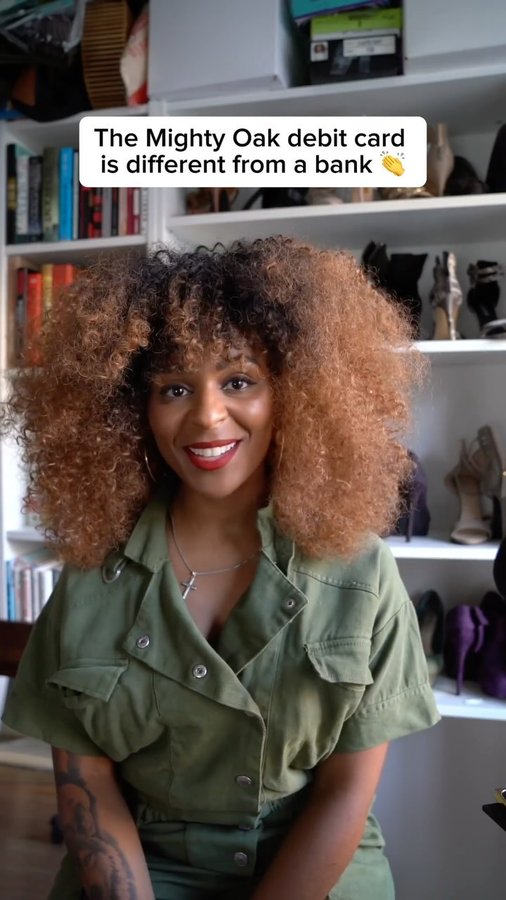 Instagram post by @millennialindebt for Acorns. Caption reads: [...] Oak debit card from investing app @Acorns....