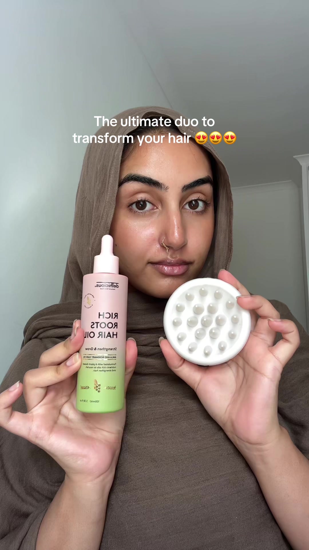 TikTok post by @ugcdiaries for Delhicious Body. Caption reads: This combo is undefeated 🤭 #fyp #haircare....