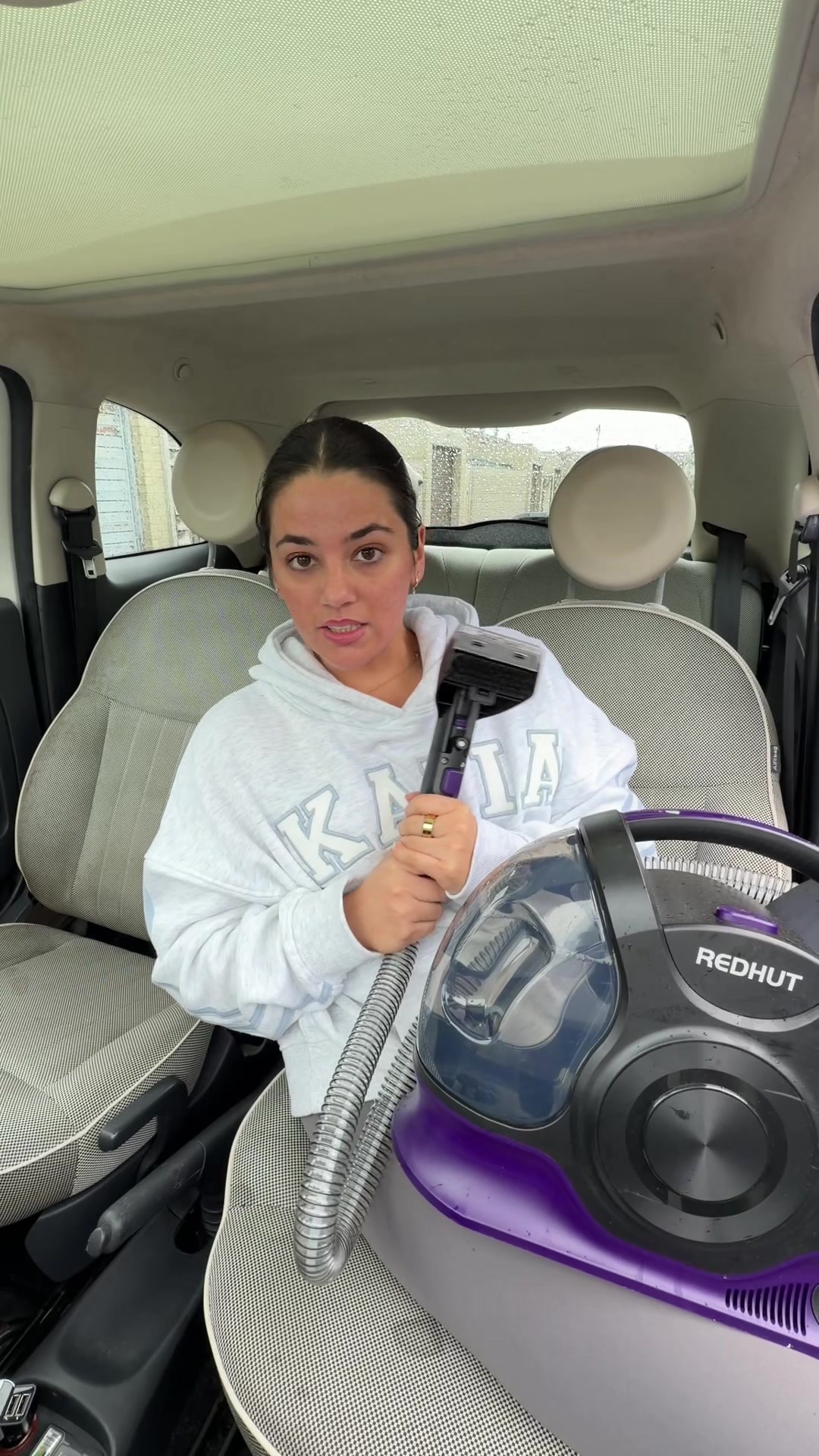 TikTok post by @cameroncurrie__ for REDHUT. Caption reads: [...] car 😭 #carcleaning #clean #spotcleaner....