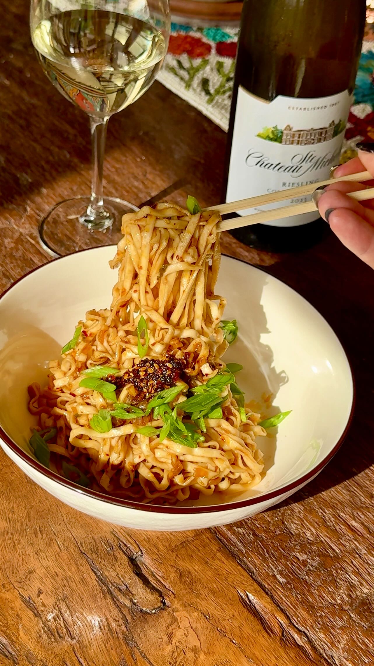 Instagram post by @cookingwithkelli for Chateau Ste. Michelle Winery. Caption reads: #ad21+ My new favorite wine pairing:....