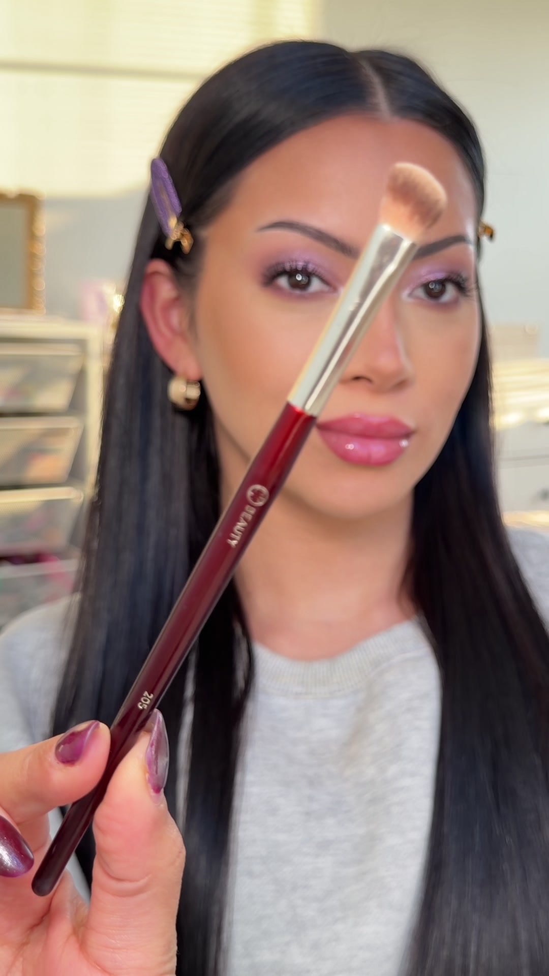 TikTok post by @glambervcruz for BK Beauty. Caption reads: Best nose contouring brush @BK Beauty Brushes 205 ....