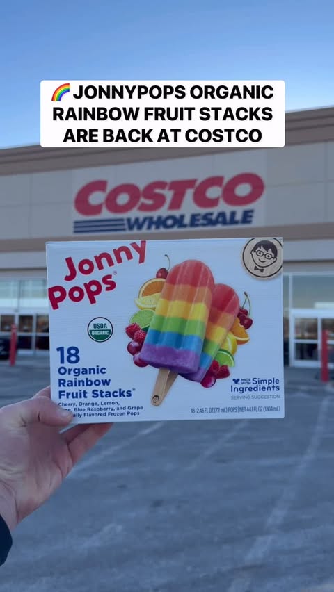 Instagram post by an influencer for JonnyPops. Caption reads: 🌈 JonnyPops Organic Rainbow Fruit Stacks [...].