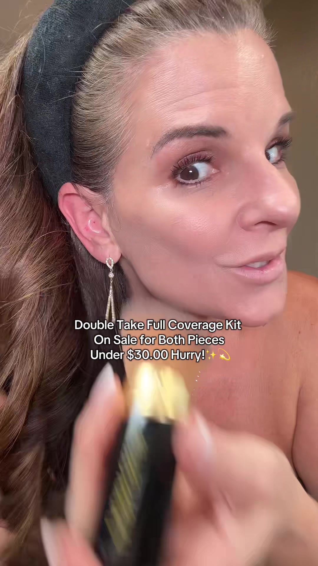 TikTok post by @stacyspage for – Laura Geller. Caption reads: [...] with makeup brush. #laurageller....
