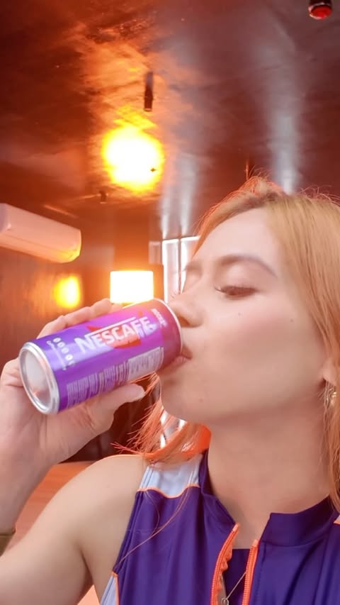 Instagram post by @kayealfafara for NESCAFÉ Philippines. Caption reads: POV: You’re lowbat mid-rehearsal 😵‍💫 Good thing....