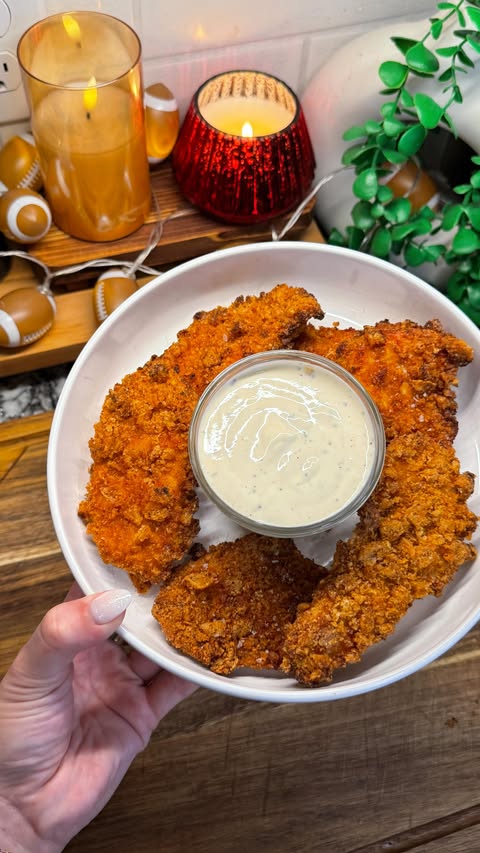 Instagram post by @cookwithauds for Pork Rinds. Caption reads: these double protein chicken tenders are the....