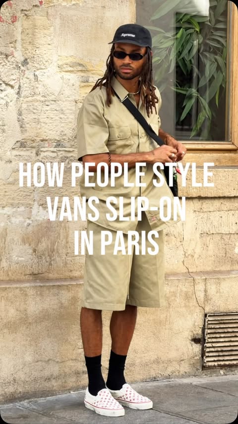 Instagram post by @thestylearchivist for Vans. Caption reads: How people style @vans_europe slip-on in Paris....