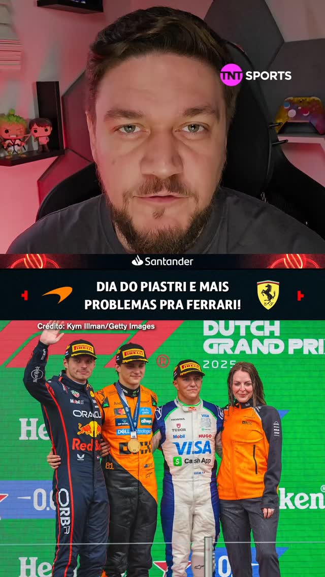 Instagram post by @octaviobuzz for Santander. Caption reads: PIASTRI VENCEDOR, NORRIS EM TARDE FRUSTRANTE E....