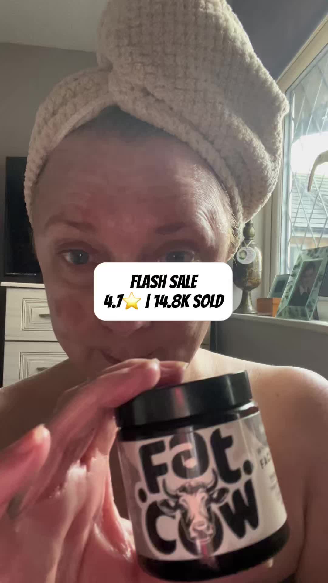 TikTok post by @shopwithsusanne for Fat Cow Skincare. Caption reads: [...] #HydratedSkin #fyp @TikTok Shop UK @Fat Cow....