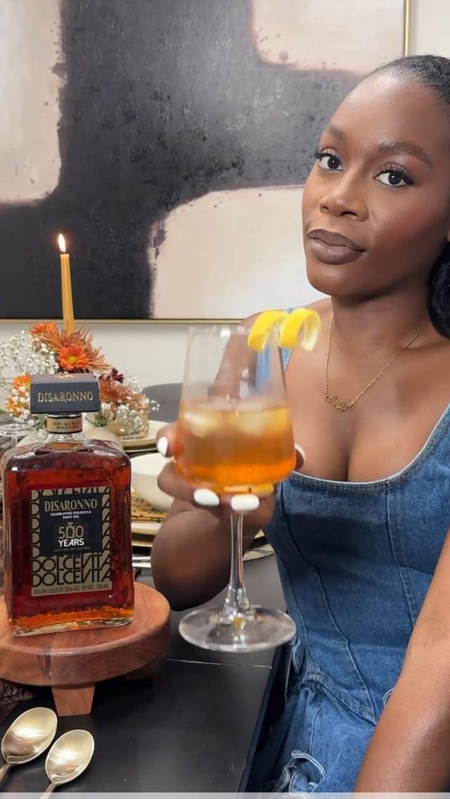 Instagram post by @yourstrulyyinka for Disaronno. Caption reads: #ad 1525: The Legend of @disaronno_official....