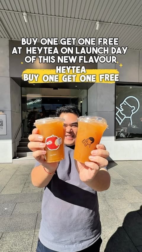 Instagram post by @placesinsydney for HEYTEA. Caption reads: BUY 1, GET 1 FREE with heytea’s new flavour!....