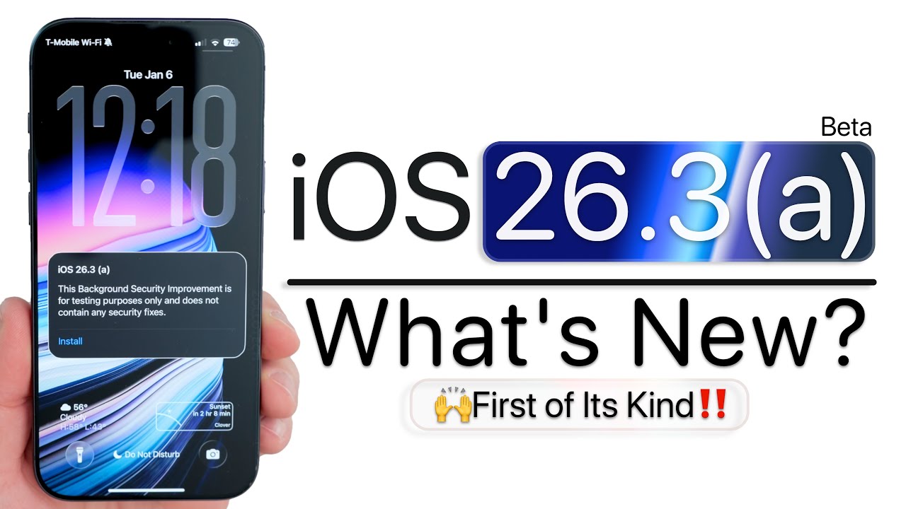 YouTube post by @zollotech for B&H Photo Video. Caption reads: iOS 26.3 (a) Security Update is Out! - What's New?.