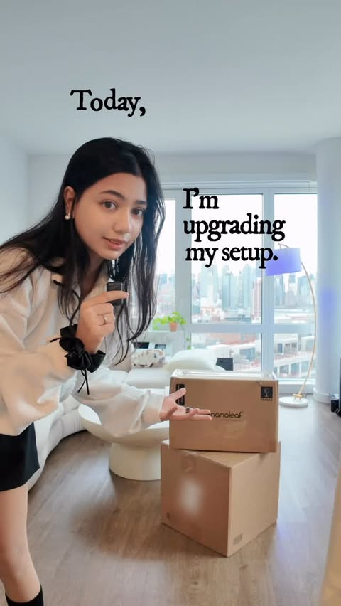 Instagram post by @gazisj for Nanoleaf. Caption reads: decorate my setup with me 🖼️ 

ft. @nanoleaf....