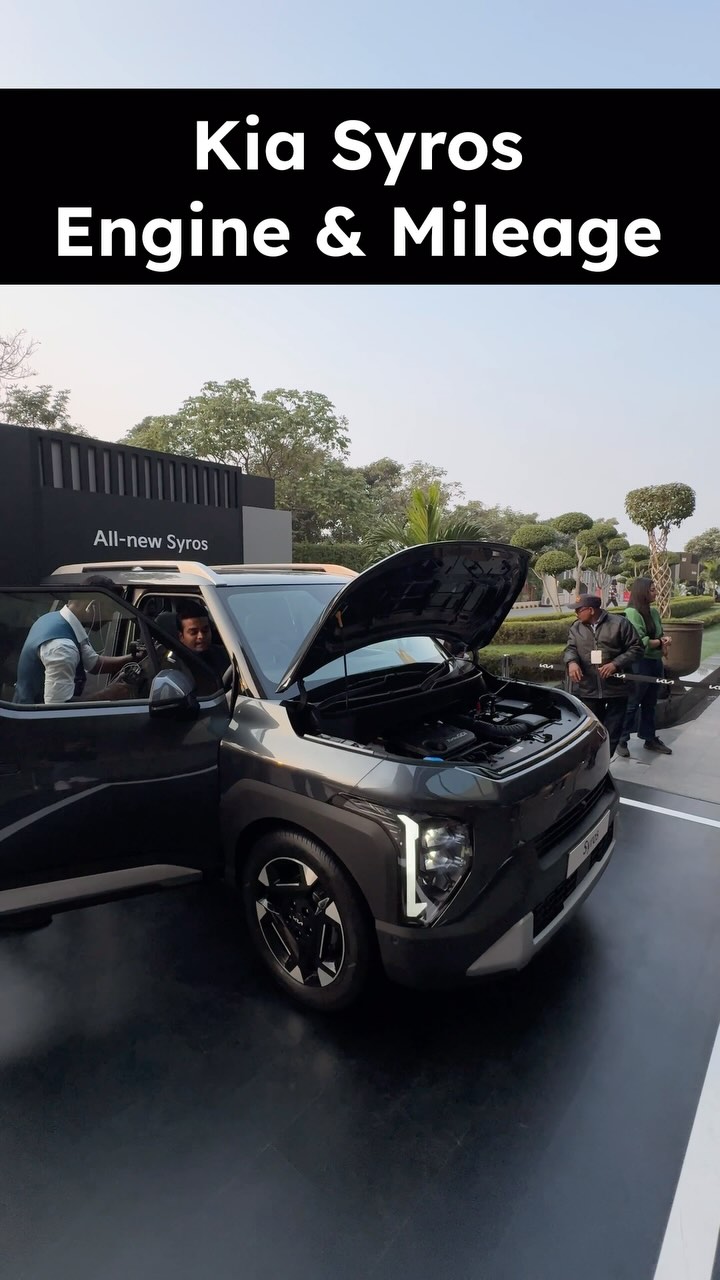 Instagram post by an influencer for Kia India. Caption reads: Kia New Sub4m SUV - Syros ( Engine Options &....