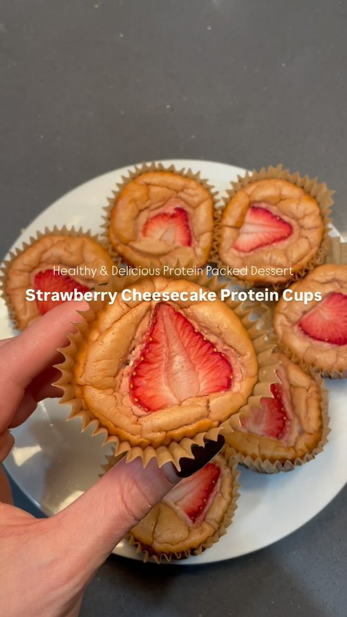 Instagram post by @nourishedandspiced for Nature Restore. Caption reads: Strawberry Cheesecake Protein Cups🍓🍰

These....