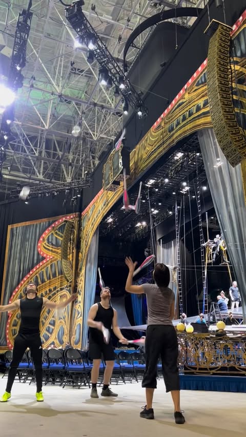 Instagram post by @spencethejuggler for Cirque du Soleil. Caption reads: #tb to when we did 3 diabolos over 9 club passing!....