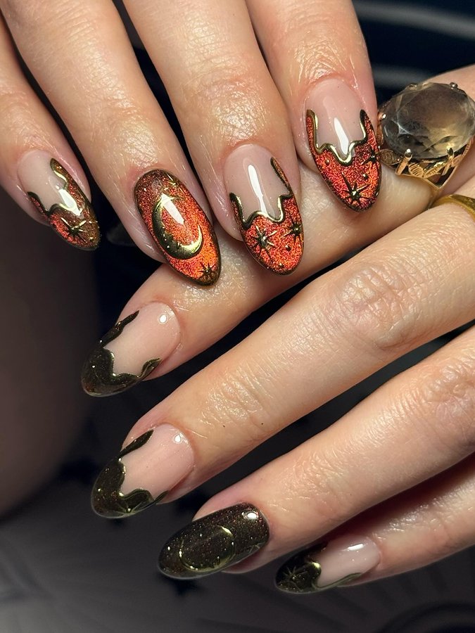 Instagram post by @spellboundxnails for ICEGEL. Caption reads: [...] detailer 
Black out gel

@kkookie.uk....