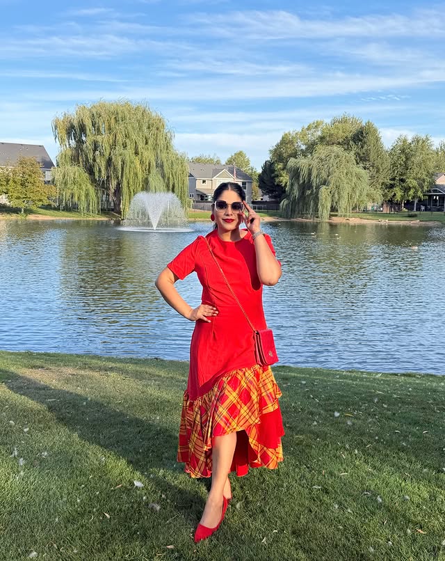 Instagram post by @itsme__vasudha for stylewe.com. Caption reads: Red is always a good idea. ❤️✨ Loving this bold....